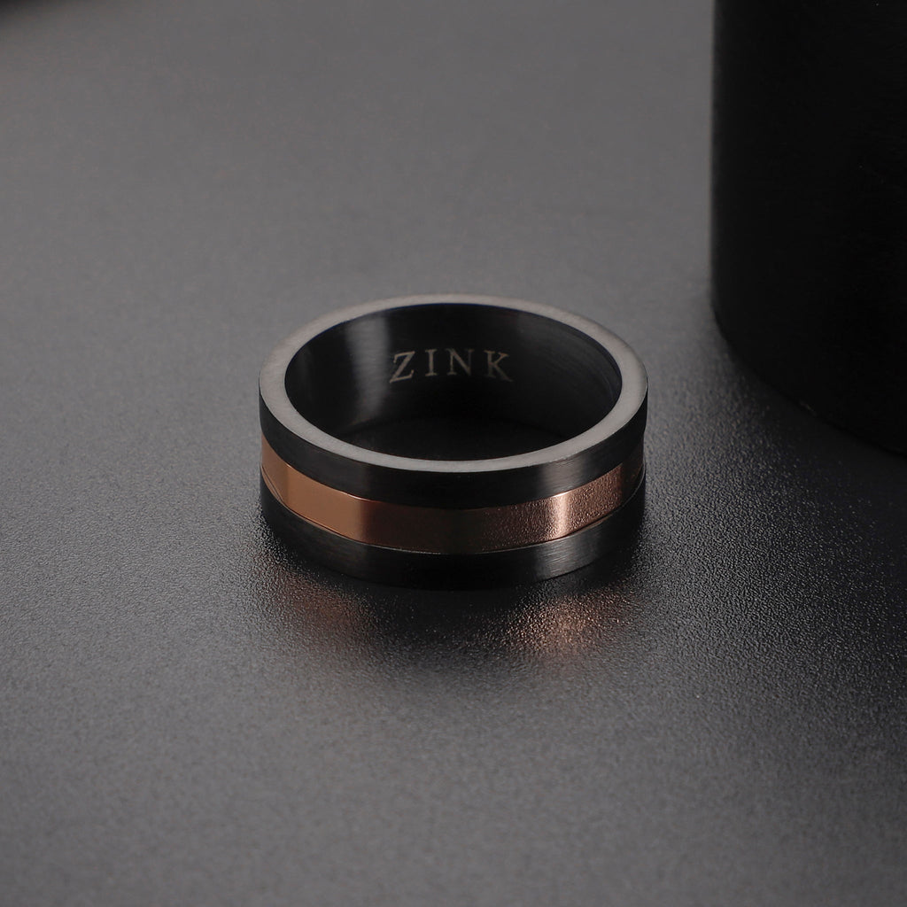 Zink Men's Stainless Steel Black & Rose Gold Ring | Zjrg037rg