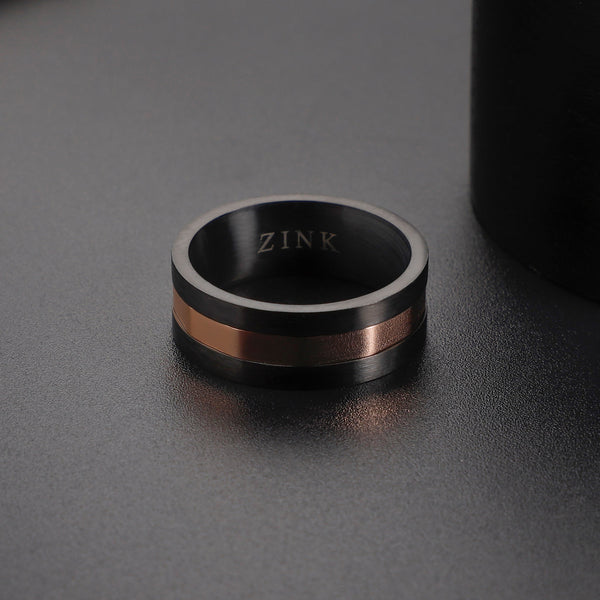 Zink Men's Stainless Steel Black & Rose Gold Ring | Zjrg037rg