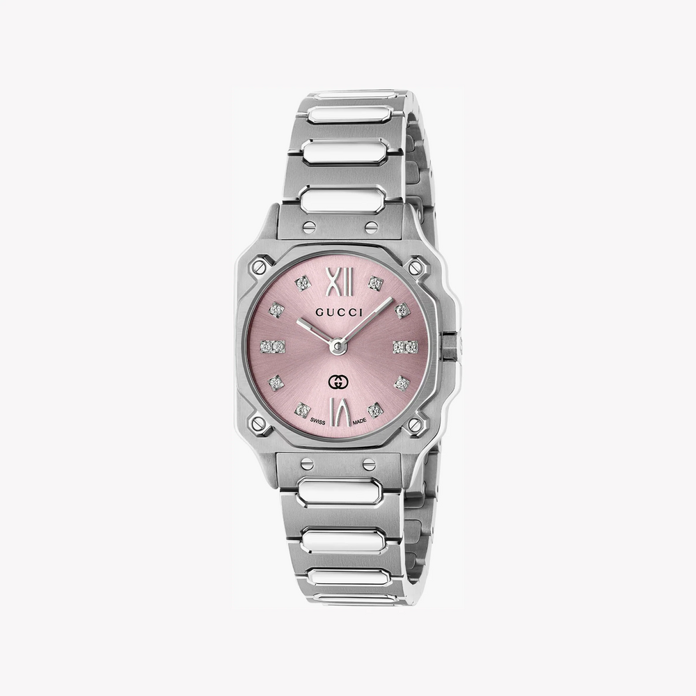 Gucci Women's Silver Stainless Steel, Pink Dial | Ya166501 by i-watch