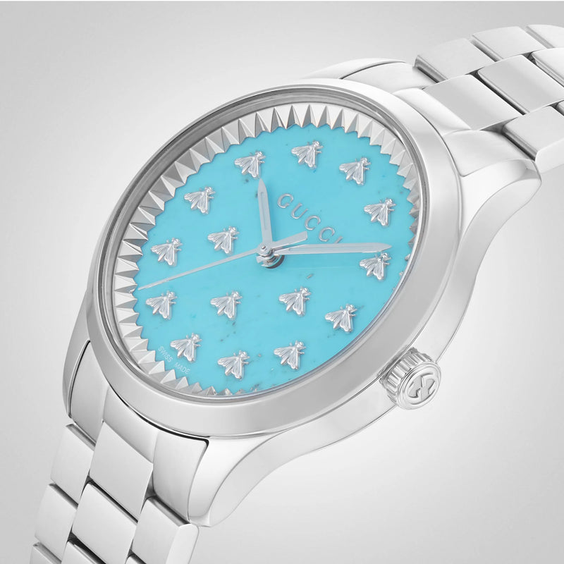Gucci Women's Silver Watch, Turquoise Dial | Ya1265044 by i-watch