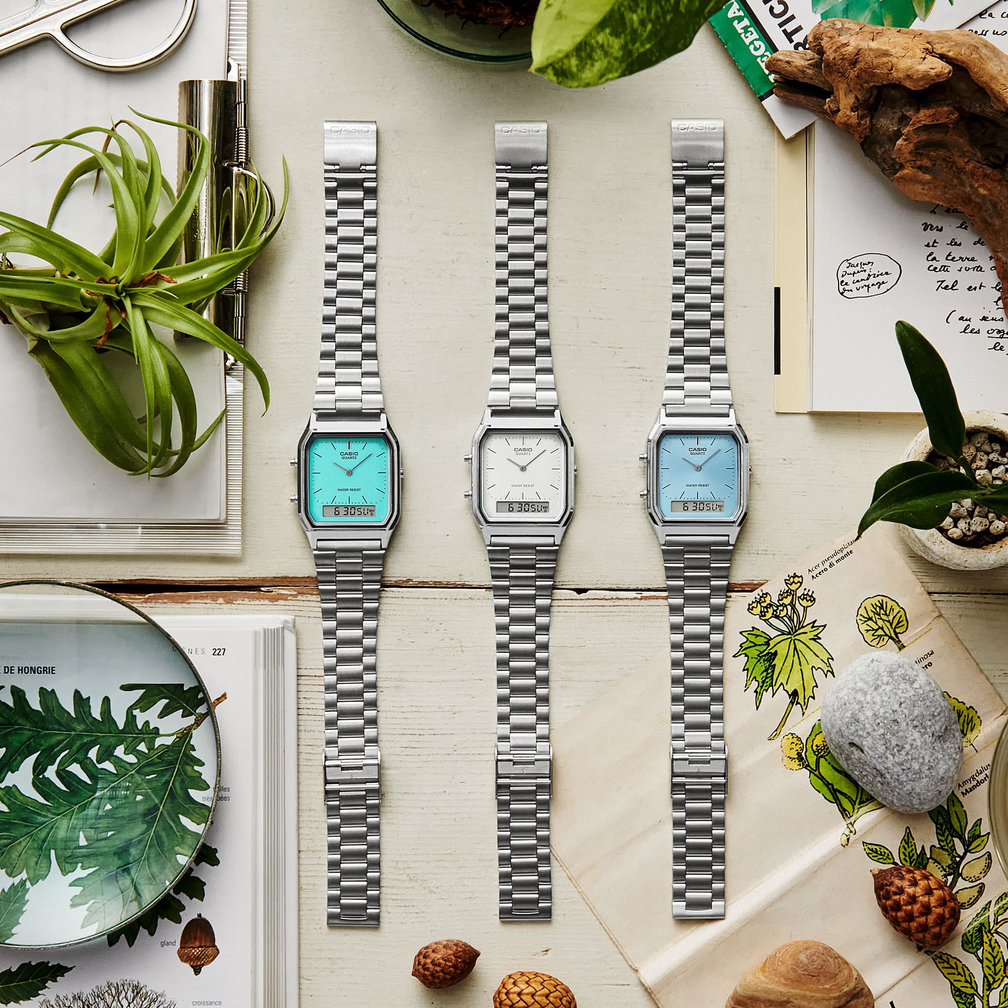 Casio Men's Silver Resin Watch, Cyan Dial | AQ-230A-2A1MQY