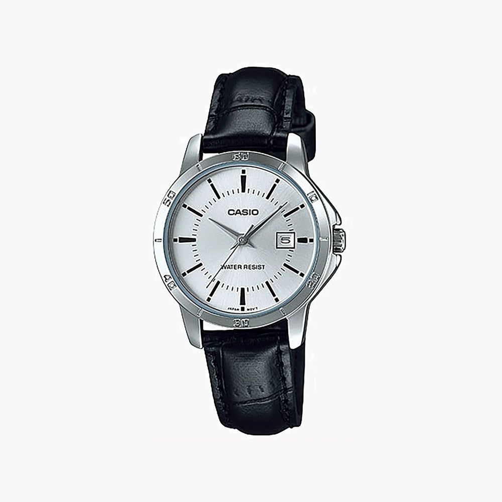 Casio Women's Silver Stainless Steel Watch, Black Leather | Ltp-V004l-7audf by i-watch