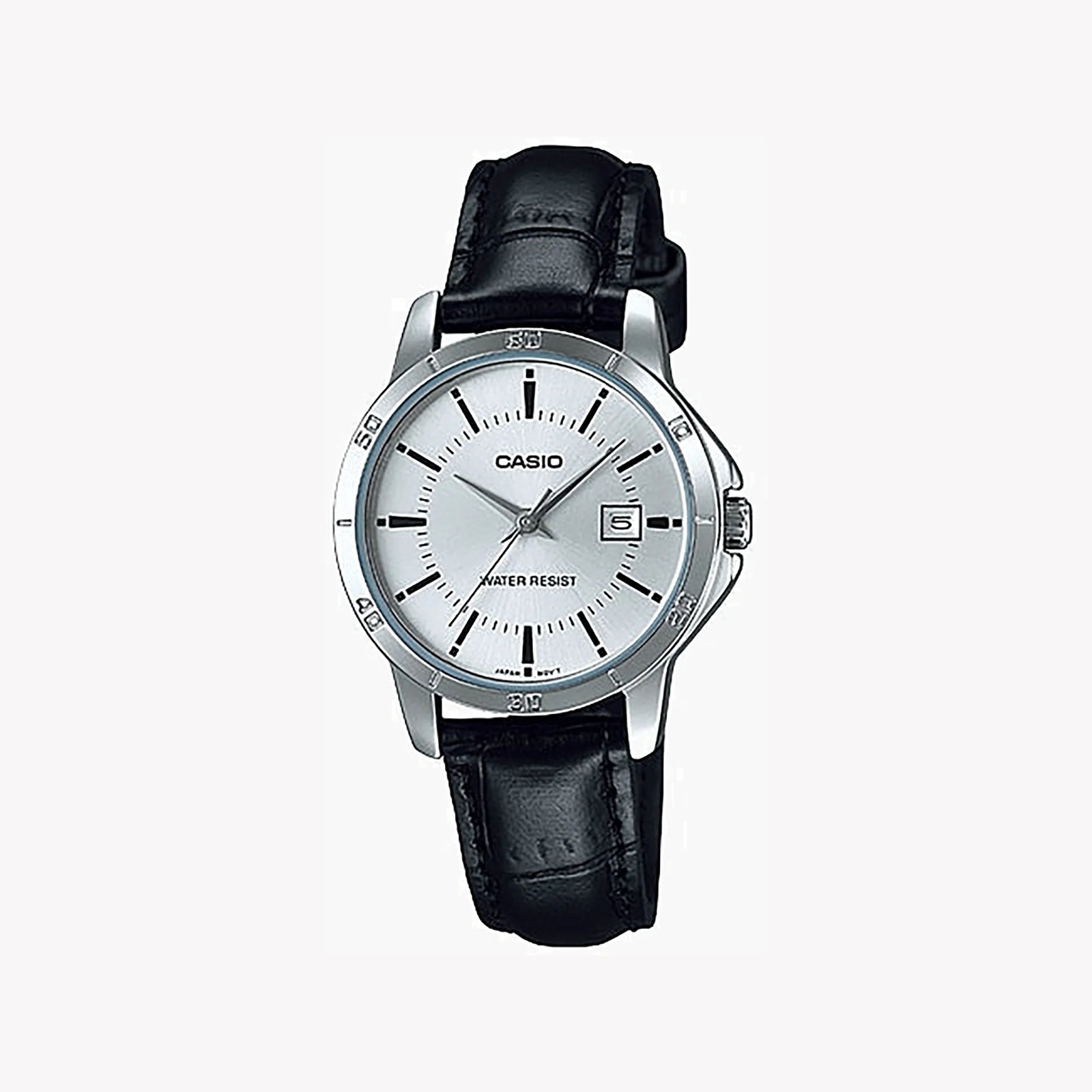 Casio Women's Silver Stainless Steel Watch, Black Leather | Ltp-V004l-7audf by i-watch