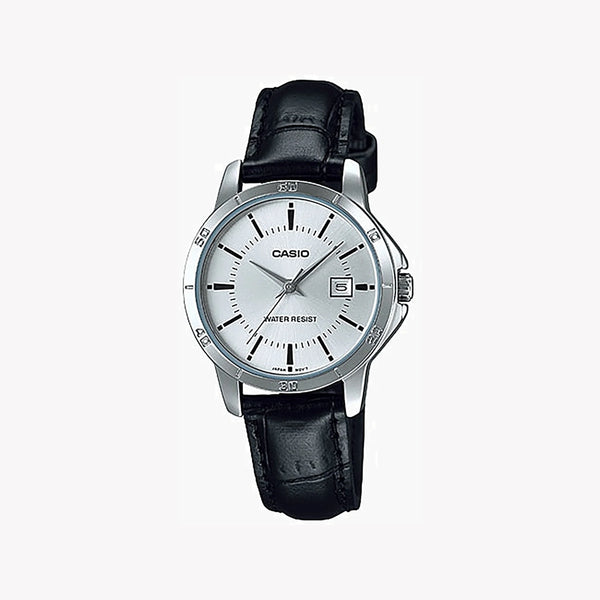 Casio Women's Silver Stainless Steel Watch, Black Leather | Ltp-V004l-7audf by i-watch