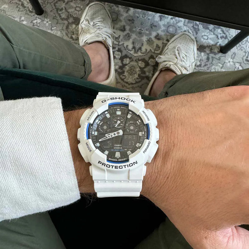 Casio Men's White Resin Watch, Black Dial | Ga-100b-7aer by i-watch