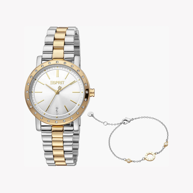 Esprit Women's Silver & Gold Stainless Steel Watch, Silver Dial | Es1l194m0045 by i-watch