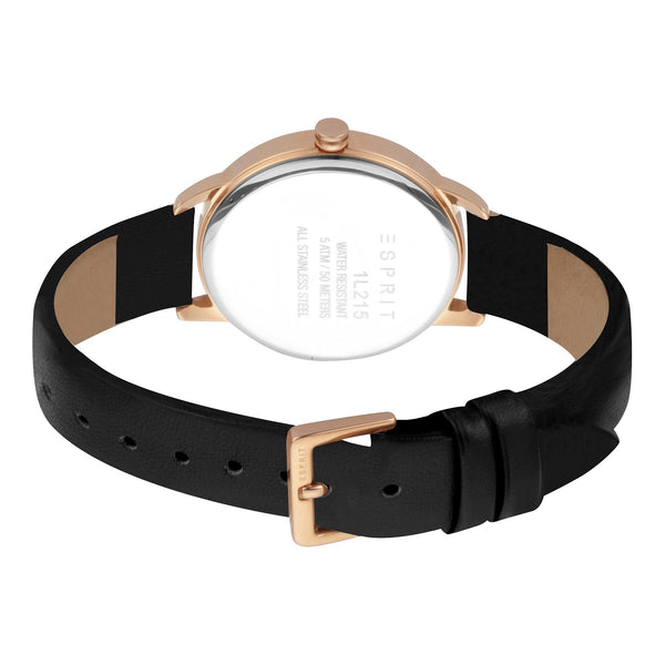 Esprit Women's Watch With Rose Gold Stainless Steel Case And Black Leather Band by i-watch