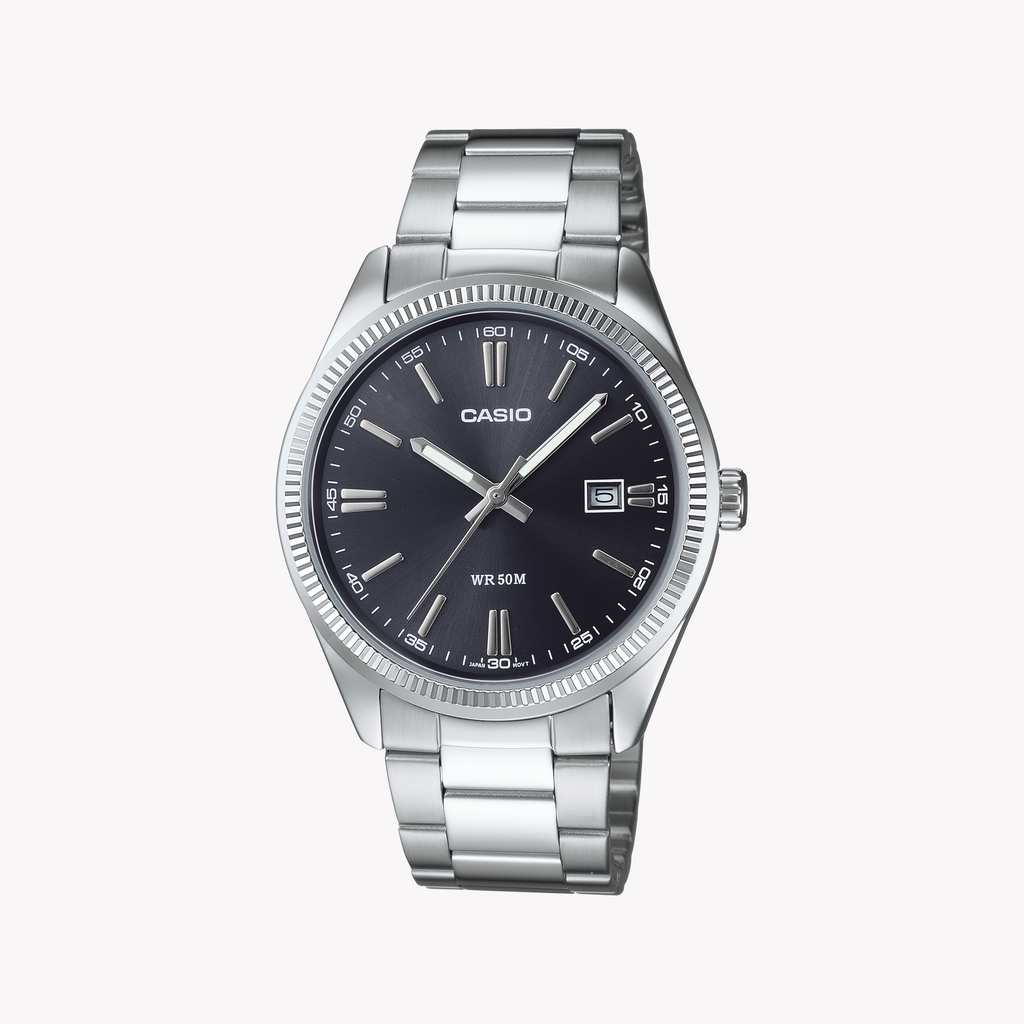 CASIO MTP-1302D-1A1VDF - ELEGANTLY VERSATILE MEN’S WATCH WITH SILVER METAL BAND & CLASSIC BLACK DIAL