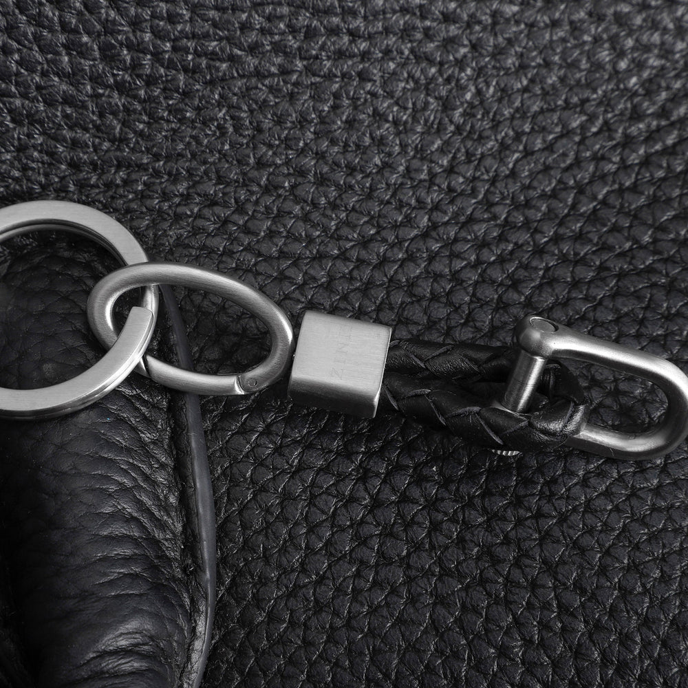 Zink Keychain - Silver & Black - Stainless Steel & Leather | Zjkc010b by i-watch