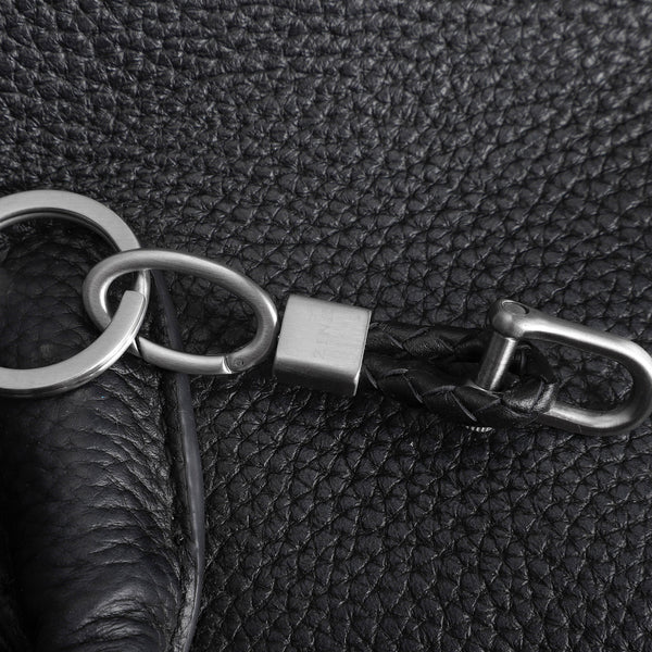 Zink Keychain - Silver & Black - Stainless Steel & Leather | Zjkc010b by i-watch