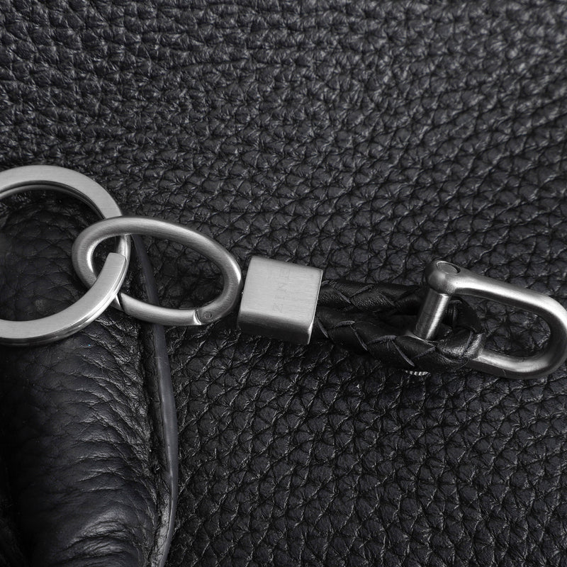 Zink Keychain - Silver & Black - Stainless Steel & Leather | Zjkc010b by i-watch