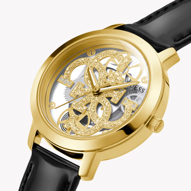 Guess Women's Gold Stainless Steel Watch, Black Leather | Gw0383l1 by i-watch