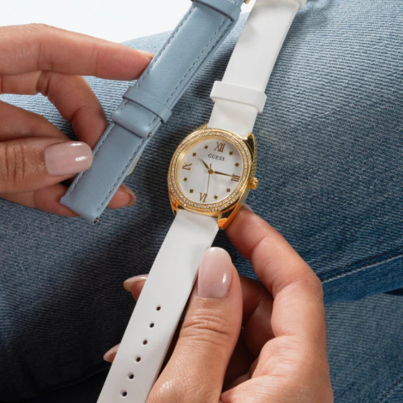 Guess Women's Gold Watch, White Silicone Band | Gw0691l2 by i-watch