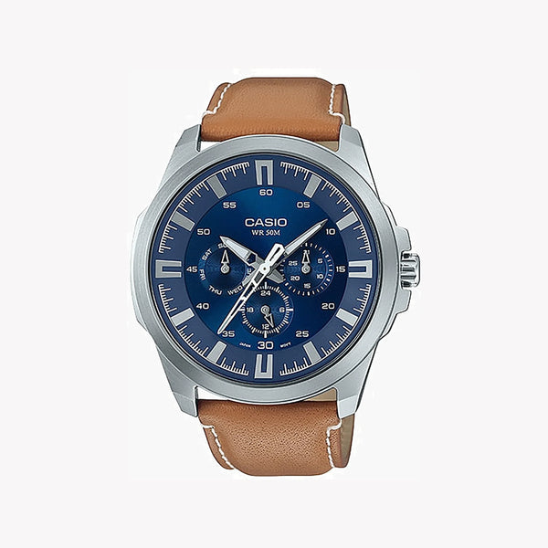 Casio Mtp-Sw310l-2avdf Sporty Elegance - Adventure-Ready Men's Watch With Blue Dial & Brown Leather Band by i-watch