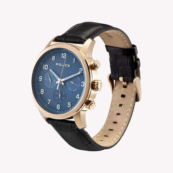 Police Men's Gold Watch, Black Leather & Blue Dial | Pewjf0030401 by i-watch