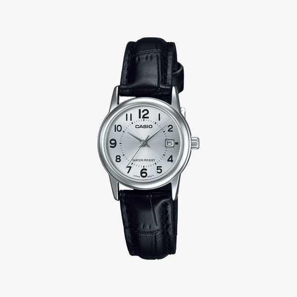Timeless Elegance Women's Silver Leather Watch, Black Dial | Ltp-V002l-7budf by i-watch
