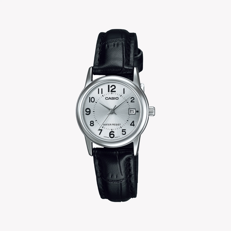 Timeless Elegance Women's Silver Leather Watch, Black Dial | Ltp-V002l-7budf by i-watch