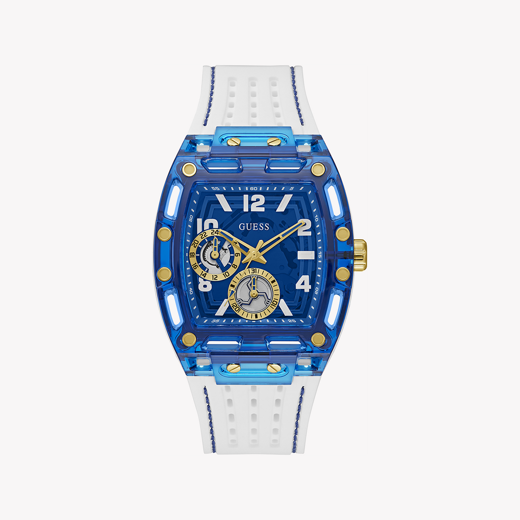 GUESS GW0499G6 BOLD BLUE - MEN'S STYLISH TIMEPIECE WITH WHITE SILICONE BAND