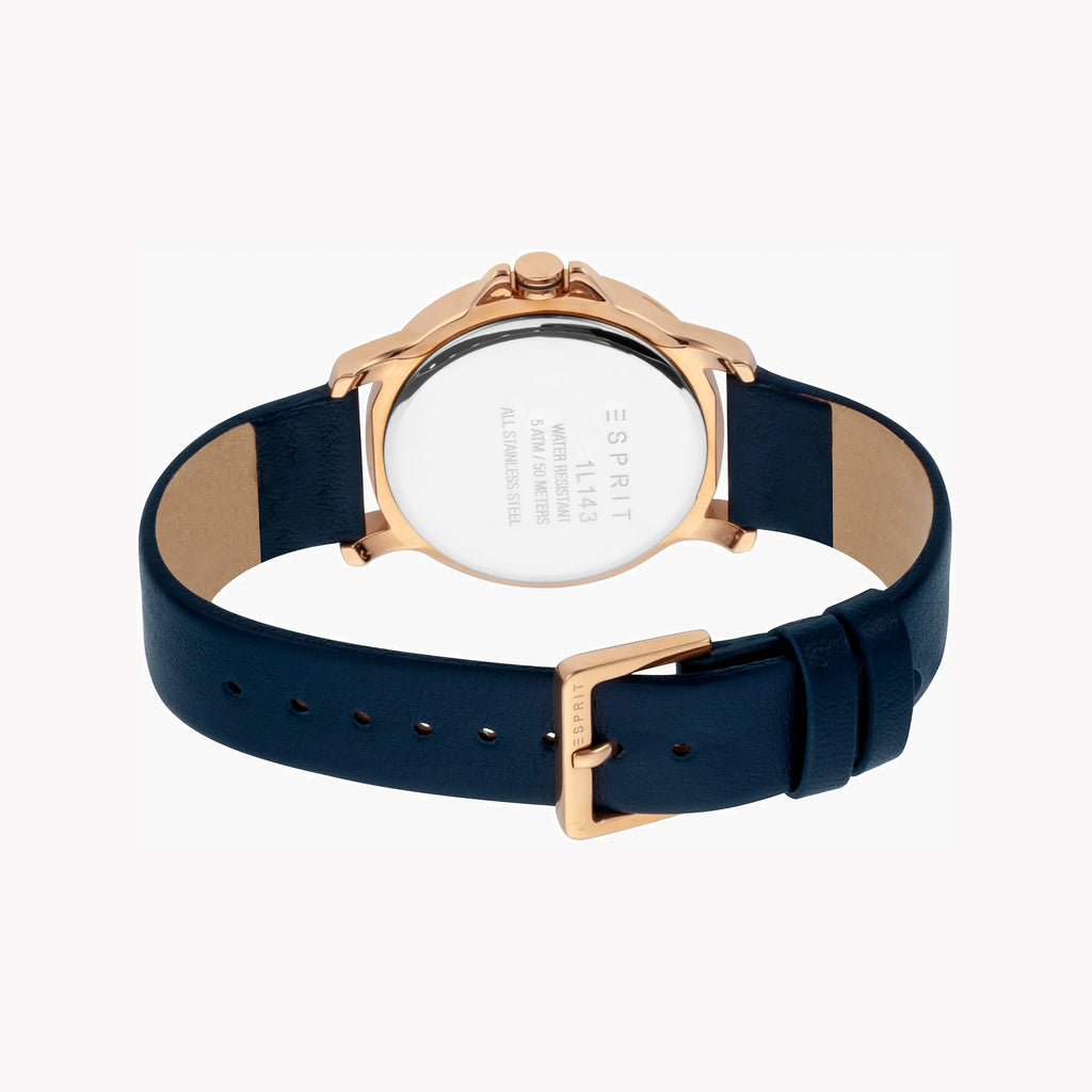 ESPRIT Women's Watch with Rose Gold Stainless Steel Case and Blue Leather Band-i-Watch-3