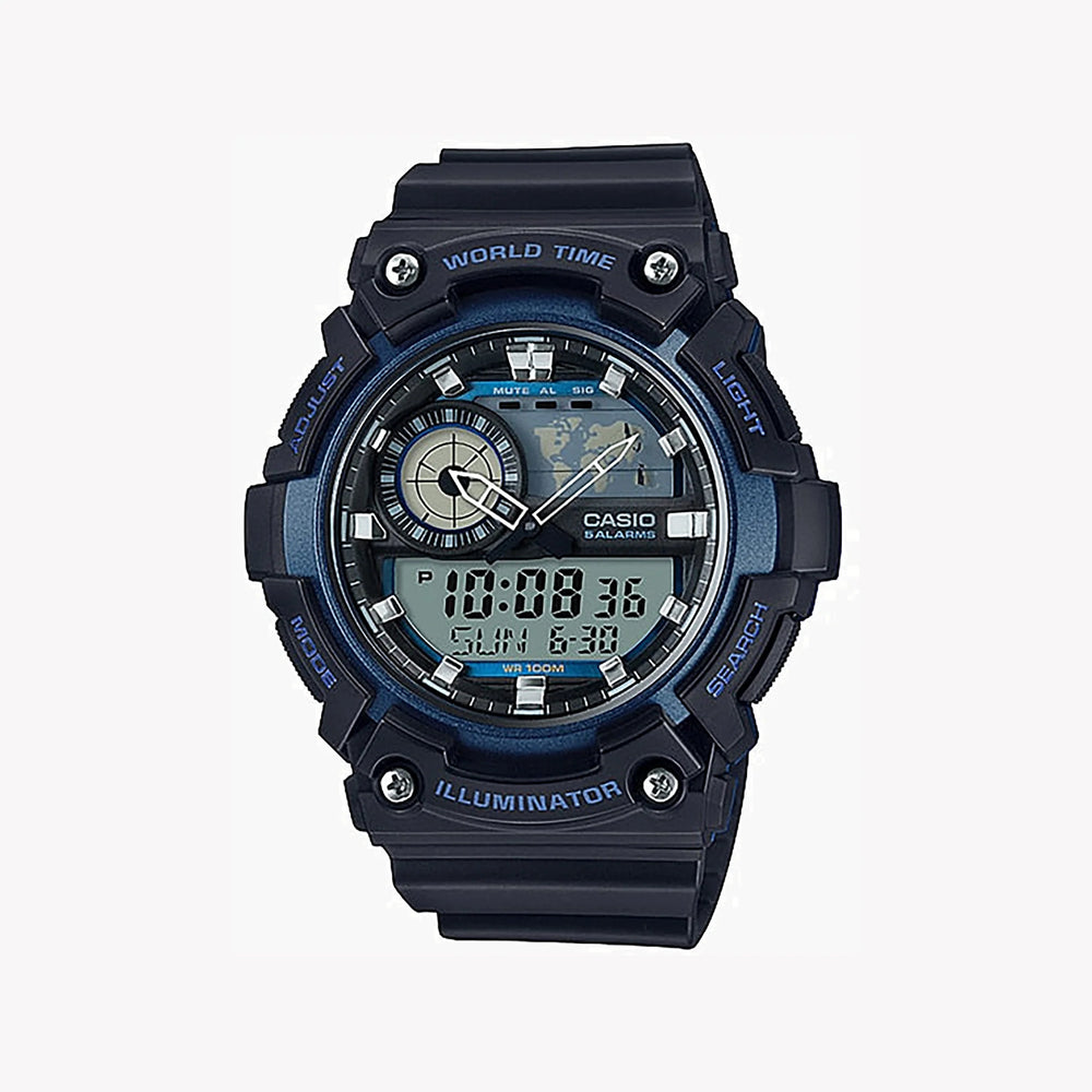 Casio Aeq-200w-2avdf Sporty Stylish - Adventure Awaits Men's Digital-Analog Watch With Black Resin BAnd and Dial by i-watch