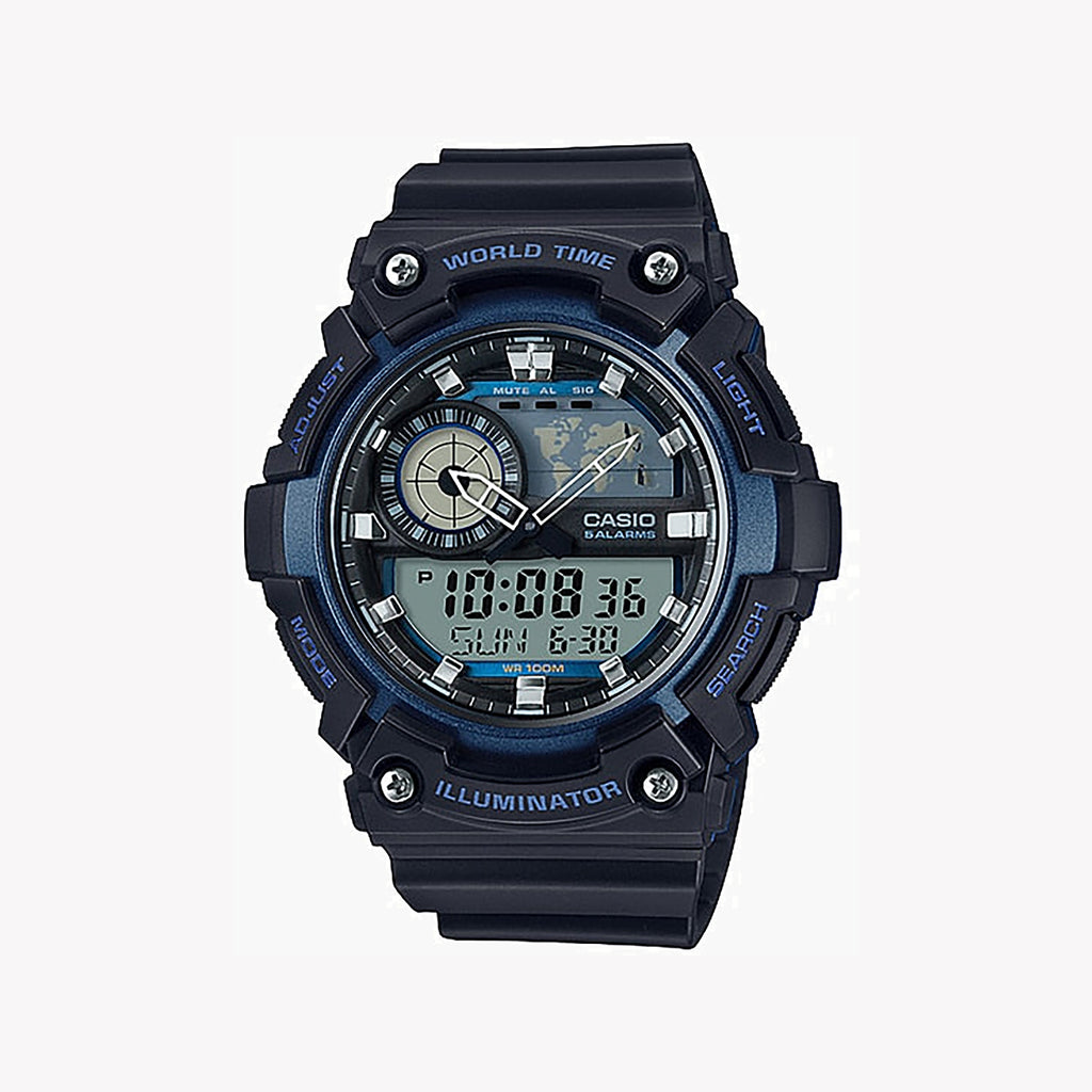 CASIO AEQ-200W-2AVDF SPORTY STYLISH - ADVENTURE AWAITS Men's Digital-Analog Watch with Black Resin Band and Dial