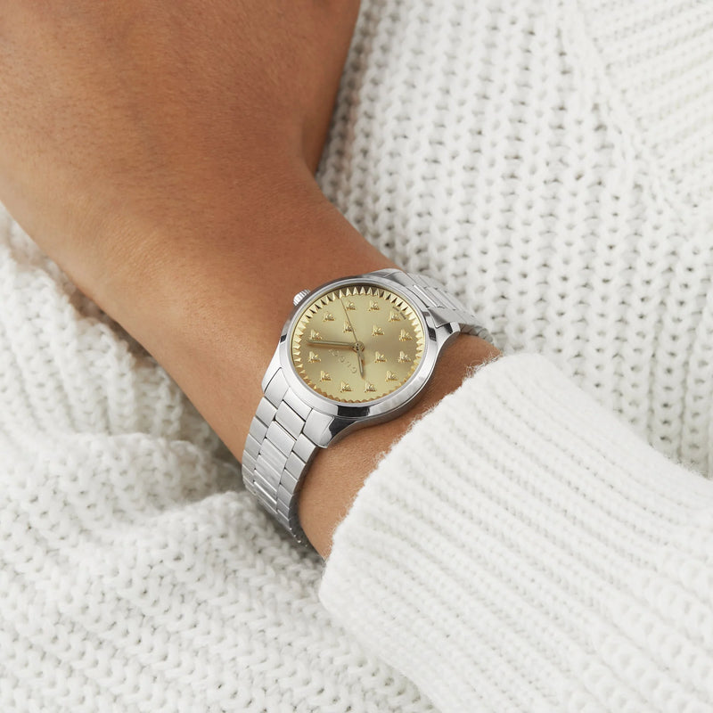 Gucci Women's Silver Stainless Steel, Gold Dial | Ya1265035 by i-watch
