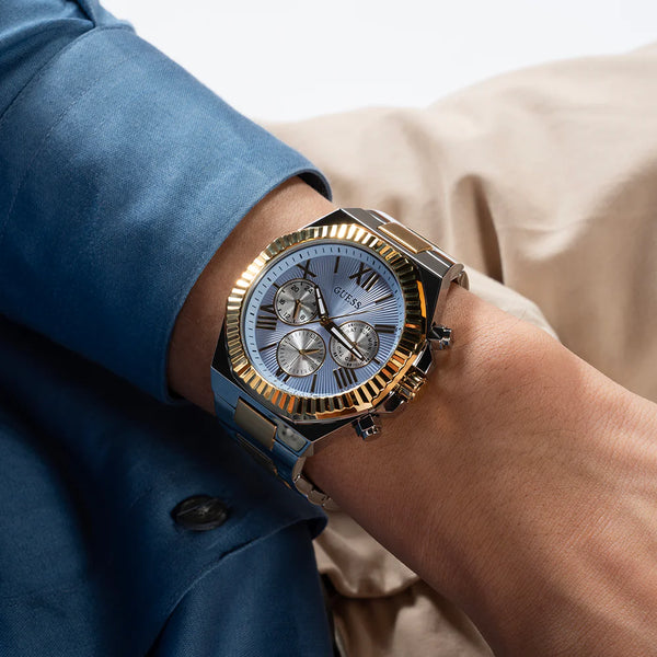 Guess Men's Gold/Silver Stainless Steel, Blue Dial | Gw0703g3 by i-watch