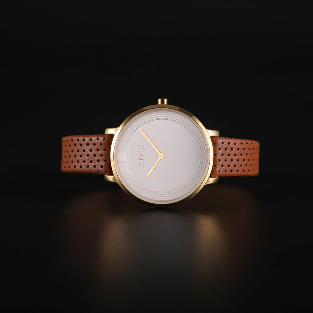 Zink Women's Watch With Gold Stainless Steel Case And Brown Leather Band by i-watch