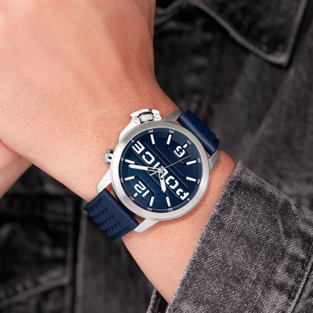Police Men's Silver Watch, Blue Leather Band | Pewjd0021702 by i-watch