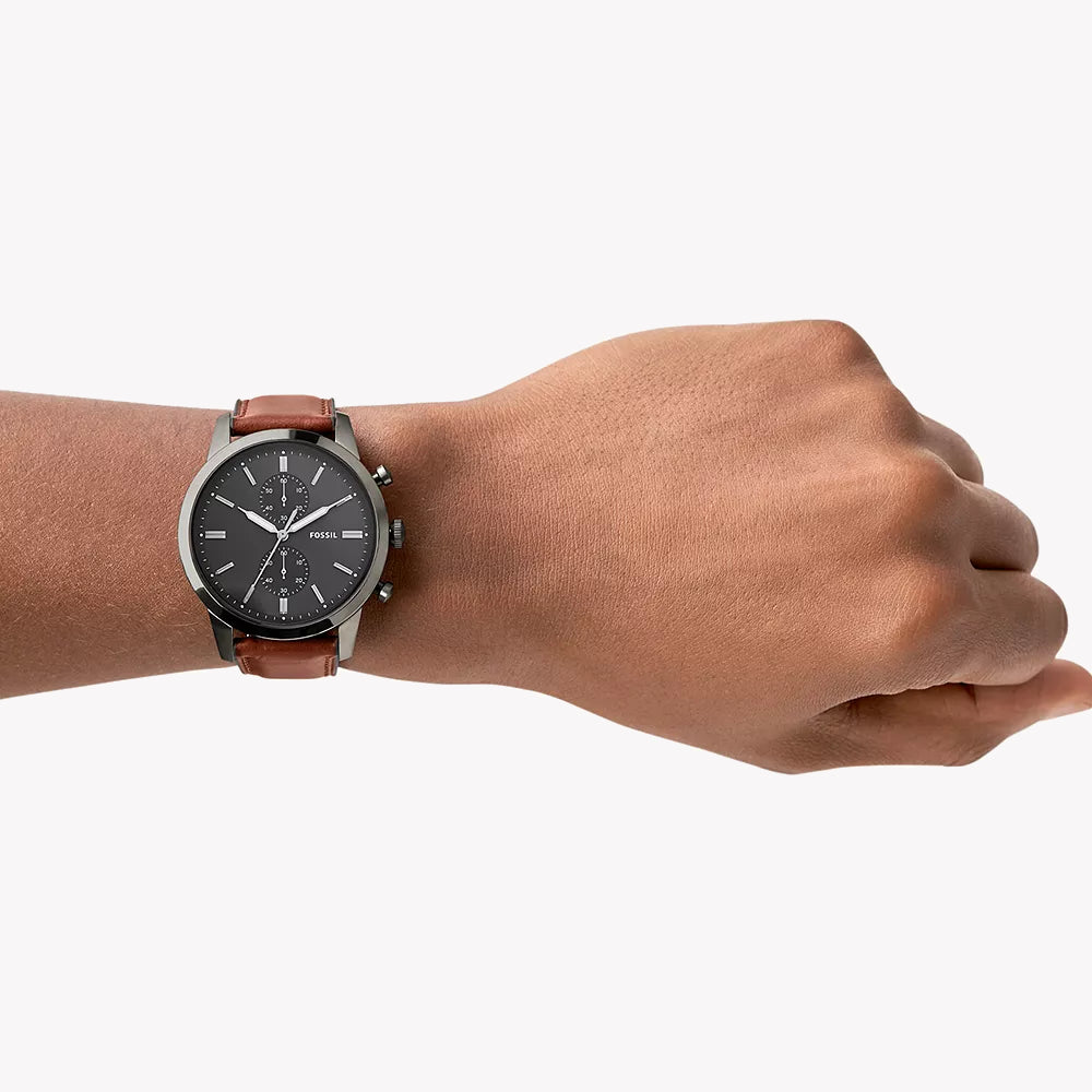 FOSSIL FS5522 TIMELESS ELEGANCE - GRAY STAINLESS STEEL & BROWN LEATHER MEN'S WATCH-i-Watch-4