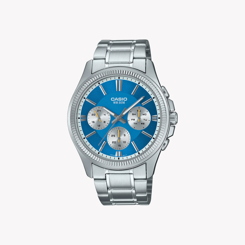 Timeless Elegance Men's Silver Watch, Blue Accents | Mtp-1375pd-2a2vef by i-watch
