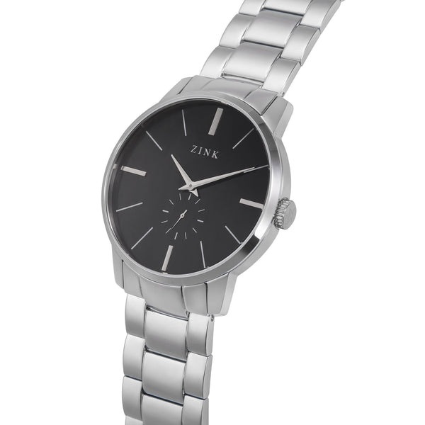 Zink Zk126g5ss-26-B - Elegant Silver Stainless Steel Men's Watch With Black Dial