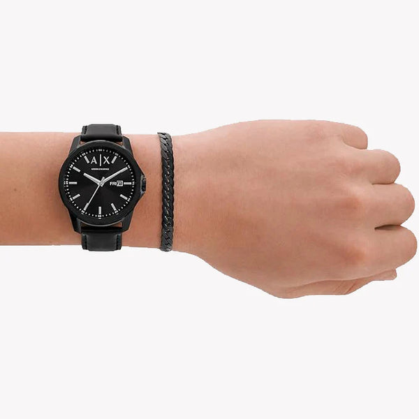 ARMANI EXCHANGE AX7147SET - BOLD BLACK ELEGANCE Men's Watch with Stainless Steel Case and Leather Band-i-Watch-4