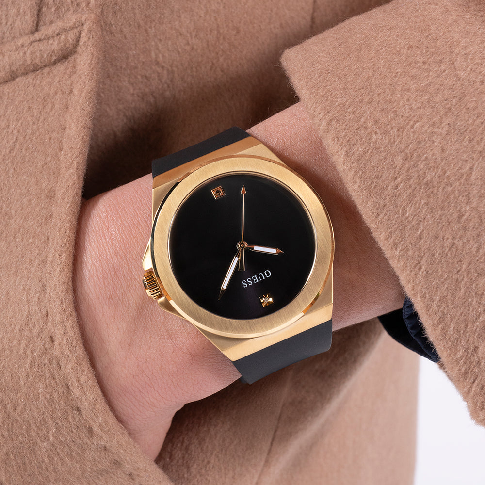 GUESS GW0790G1 BOLD SOPHISTICATION - Women's Gold & Black Silicone Timepiece-i-Watch-5