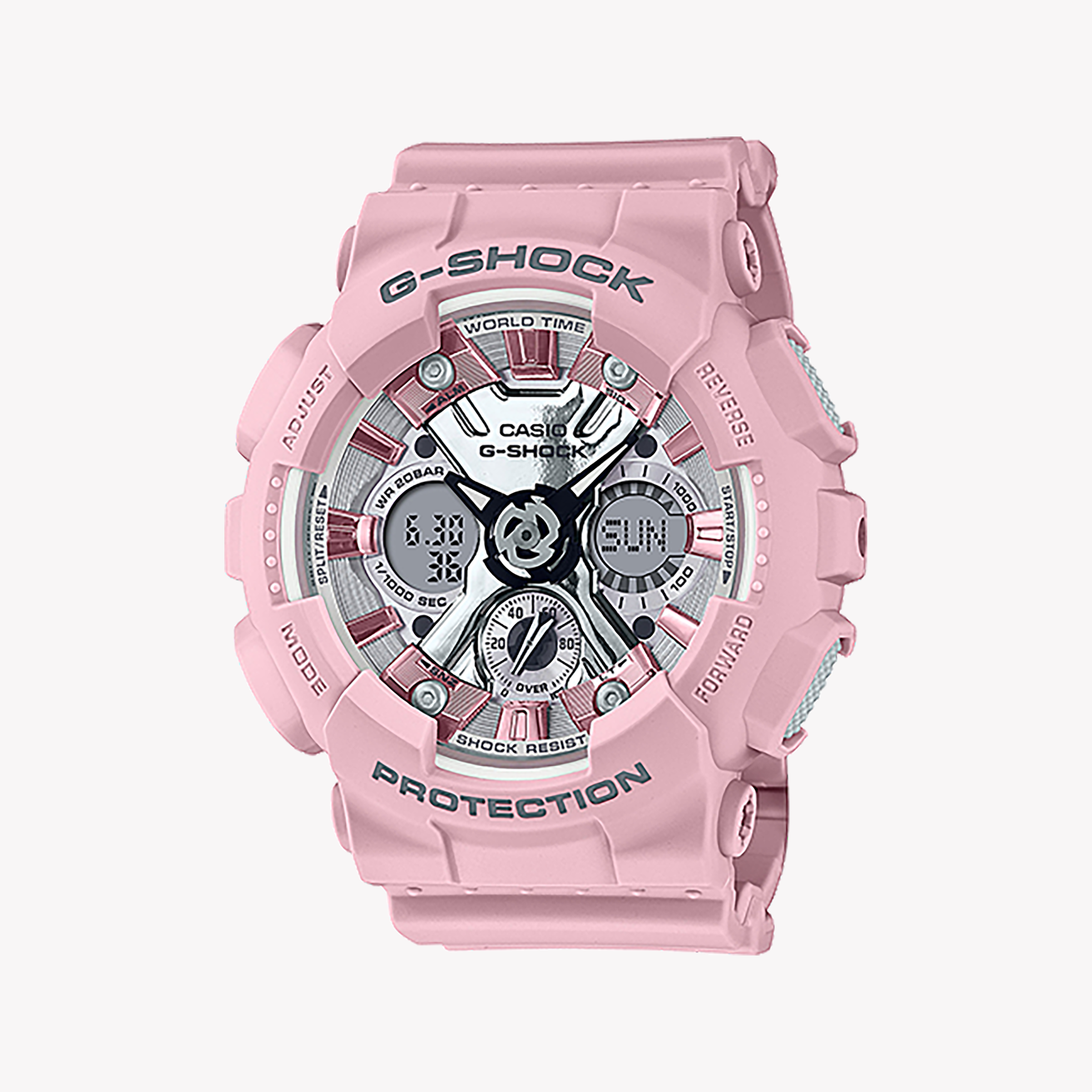 CASIO G-SHOCK GMA-S120NP-4ADR BOLD & BRIGHT - VIBRANT PINK WOMEN'S WATCH with sleek silver dial and sporty resin band