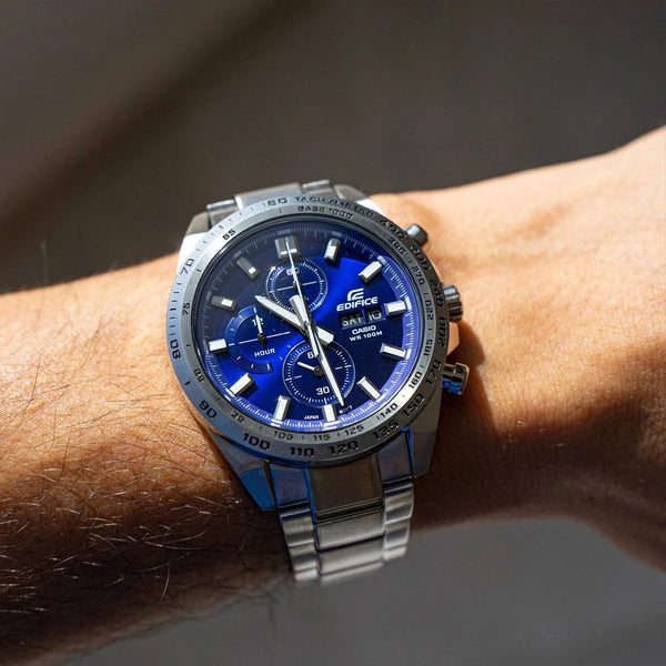 Casio Men's Silver Stainless Steel Watch, Blue Dial | Efr-574d-2avuef by i-watch