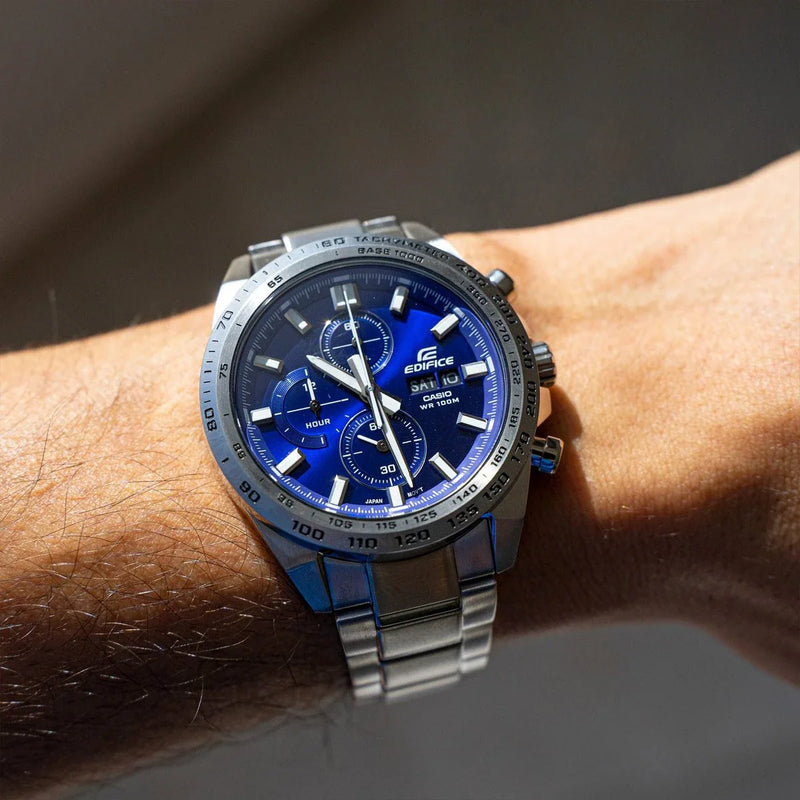 Casio Men's Silver Stainless Steel Watch, Blue Dial | Efr-574d-2avuef by i-watch