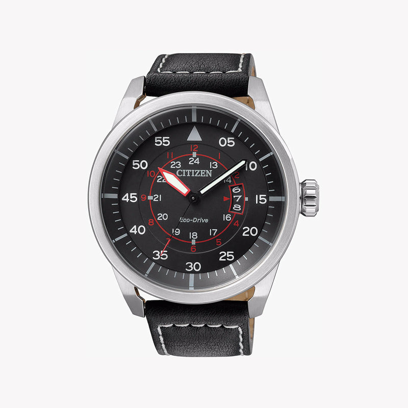 Citizen Men's Silver Stainless Steel, Black Leather | Aw1360-04e by i-watch