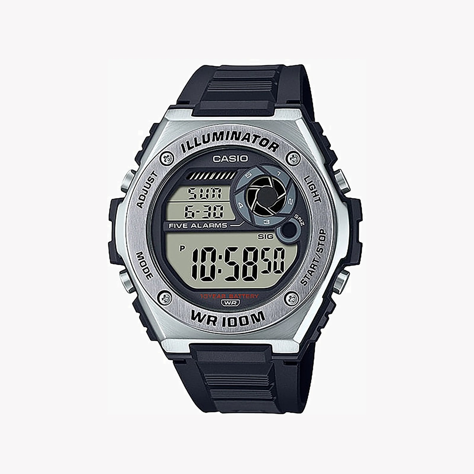 Casio Men's Silver Resin Watch, Black Band | Mwd-100h-1avdf by i-watch