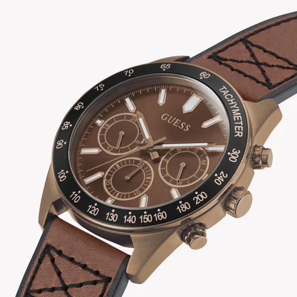 Guess Men's Rose Gold Watch, Brown Leather Band | Gw0331g1 by i-watch