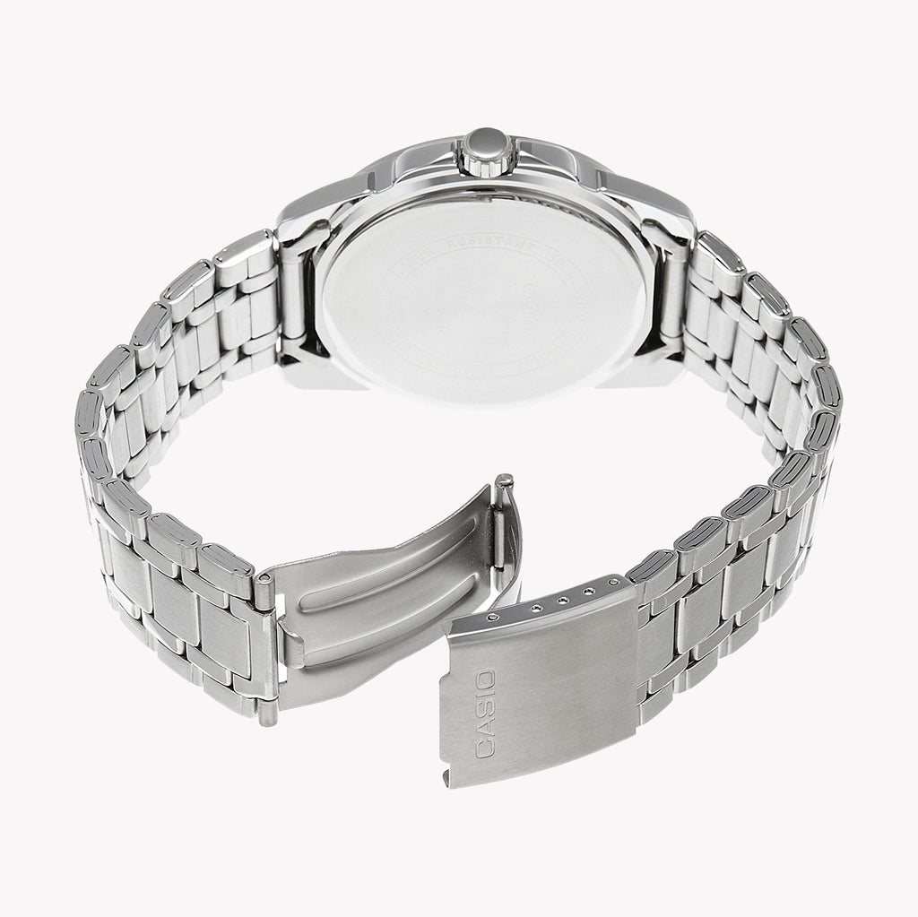 CASIO MTP-1314D-7AV ADVENTURER - MONTRE ÉLÉGANTE POUR HOMMES AVEC BANDE EN ACIER INOXYDABLE ARGENT ET CADRAN BLANC