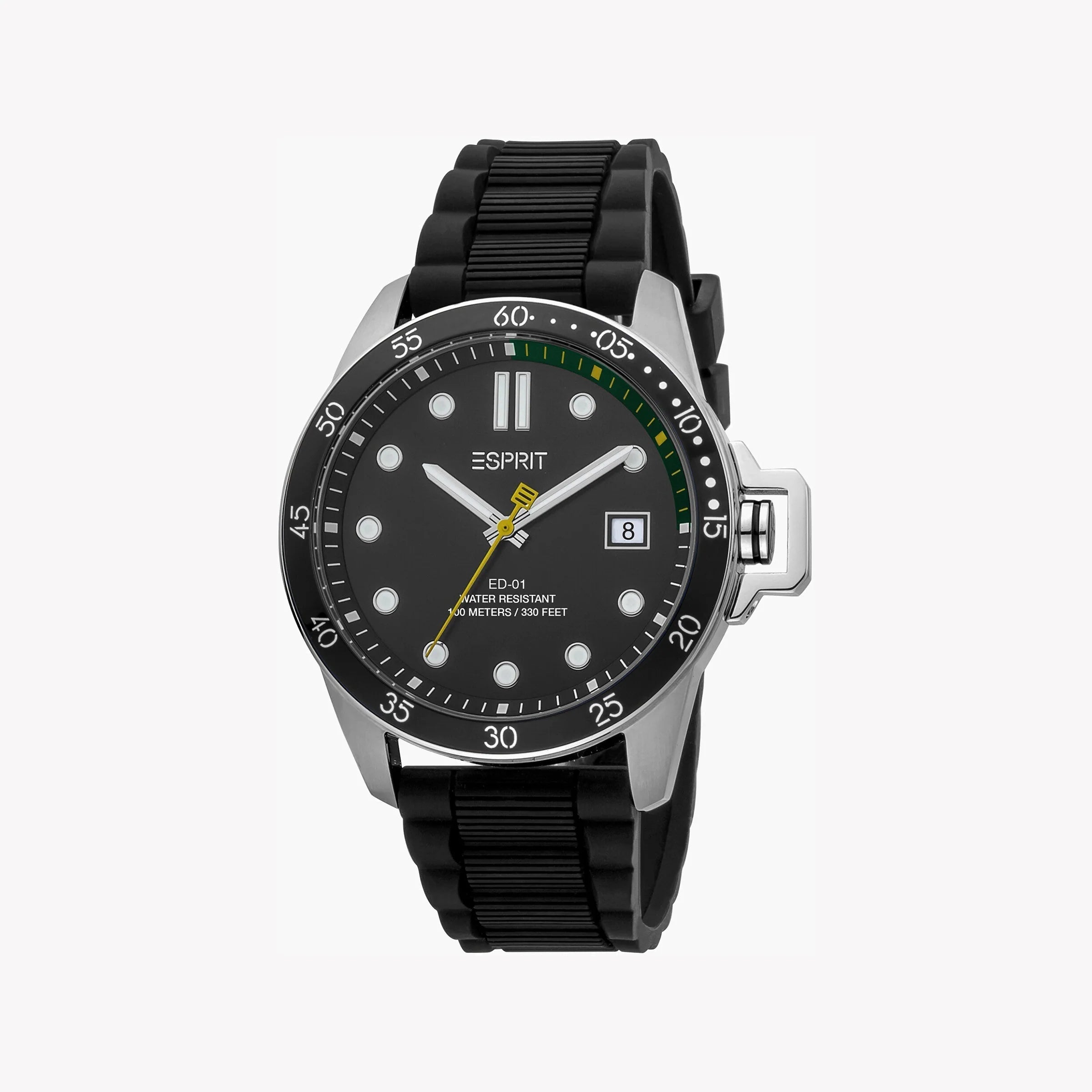 ESPRIT MEN'S BLACK RUBBER & DIAL STAINLESS STEEL WATCH - TIMELESS STYLE UPGRADE