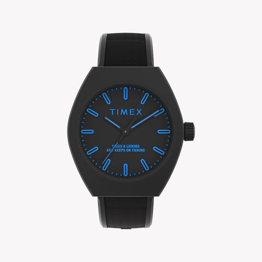 Timex Unisexe 40 mm Eco Ceramic Boîtier Noir avec Bracelet Noir Bio-TPU et Accents Bleus TW2W42300 Montre Unisexe