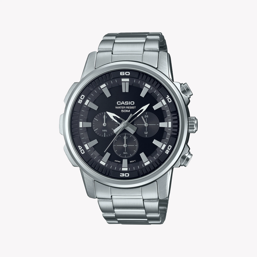 Casio Mtp-E505d-1avdf - Sporty Elegance Unleashed Men's Chronograph Watch With Stainless Steel BAnd and Black Dial by i-watch