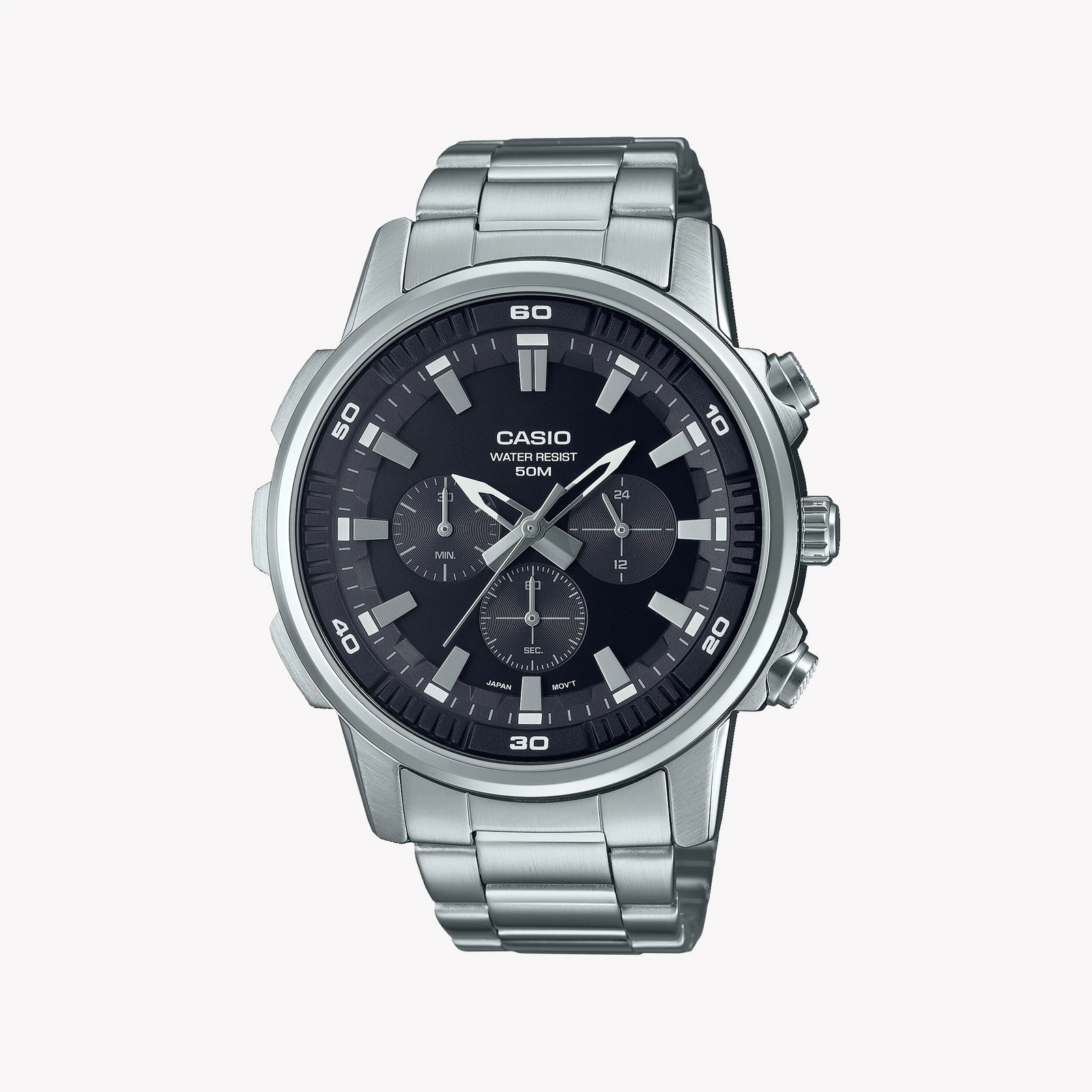 Casio Mtp-E505d-1avdf - Sporty Elegance Unleashed Men's Chronograph Watch With Stainless Steel BAnd and Black Dial by i-watch