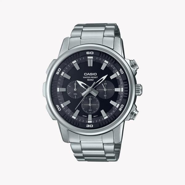 Casio Mtp-E505d-1avdf - Sporty Elegance Unleashed Men's Chronograph Watch With Stainless Steel BAnd and Black Dial by i-watch
