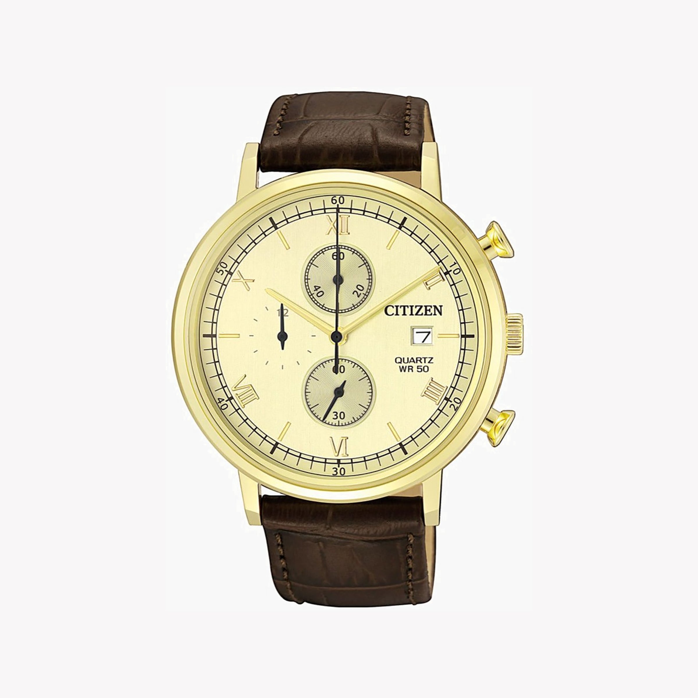 CITIZEN AN3612-09P - BOLD CHRONOGRAPH - ELEGANT GOLD & BROWN LEATHER MEN'S WATCH