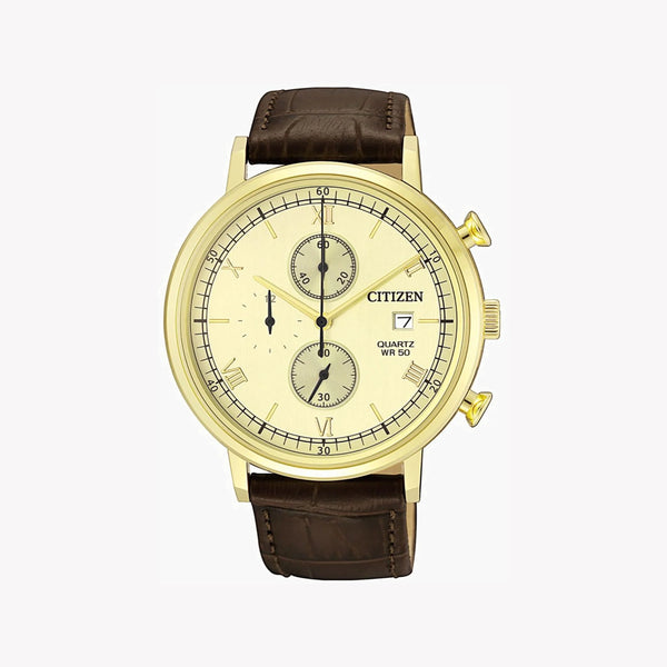 Citizen An3612-09p - Bold Chronograph - Elegant Gold & Brown Leather Men's Watch by i-watch