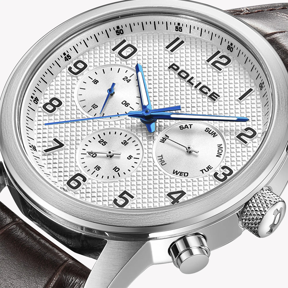 Police Men's Silver Stainless Steel, Brown Leather | Pewjk2228201 by i-watch