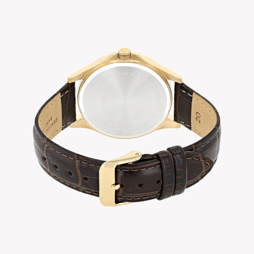 Citizen Bf2023-01h - Elegant Timepiece For The Modern Man: Chronograph, Gold & Brown Leather by i-watch